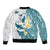 Maori Manta Ray Plumeria Teal Sleeve Zip Bomber Jacket