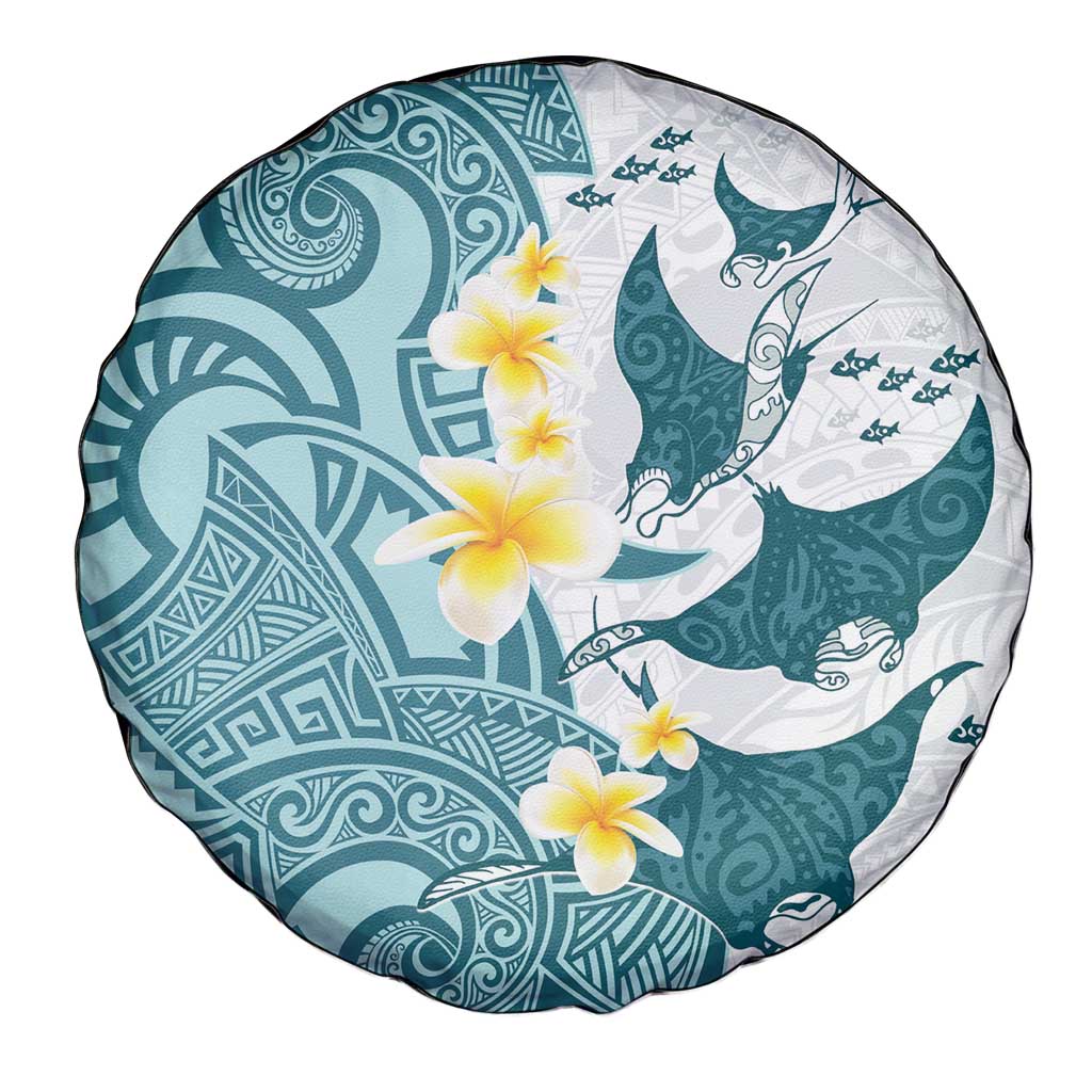 Maori Manta Ray Plumeria Teal Spare Tire Cover LT01 - Polynesian Pride