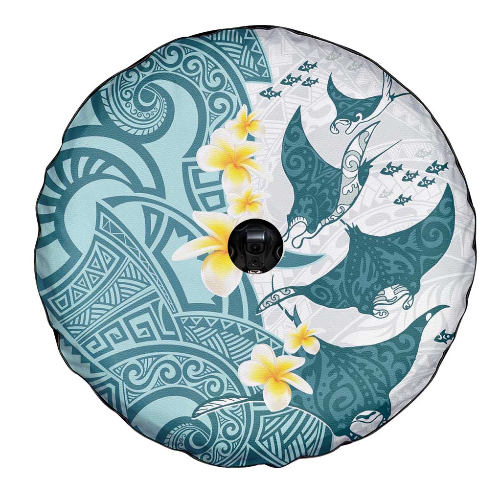 Maori Manta Ray Plumeria Teal Spare Tire Cover LT01 - Polynesian Pride