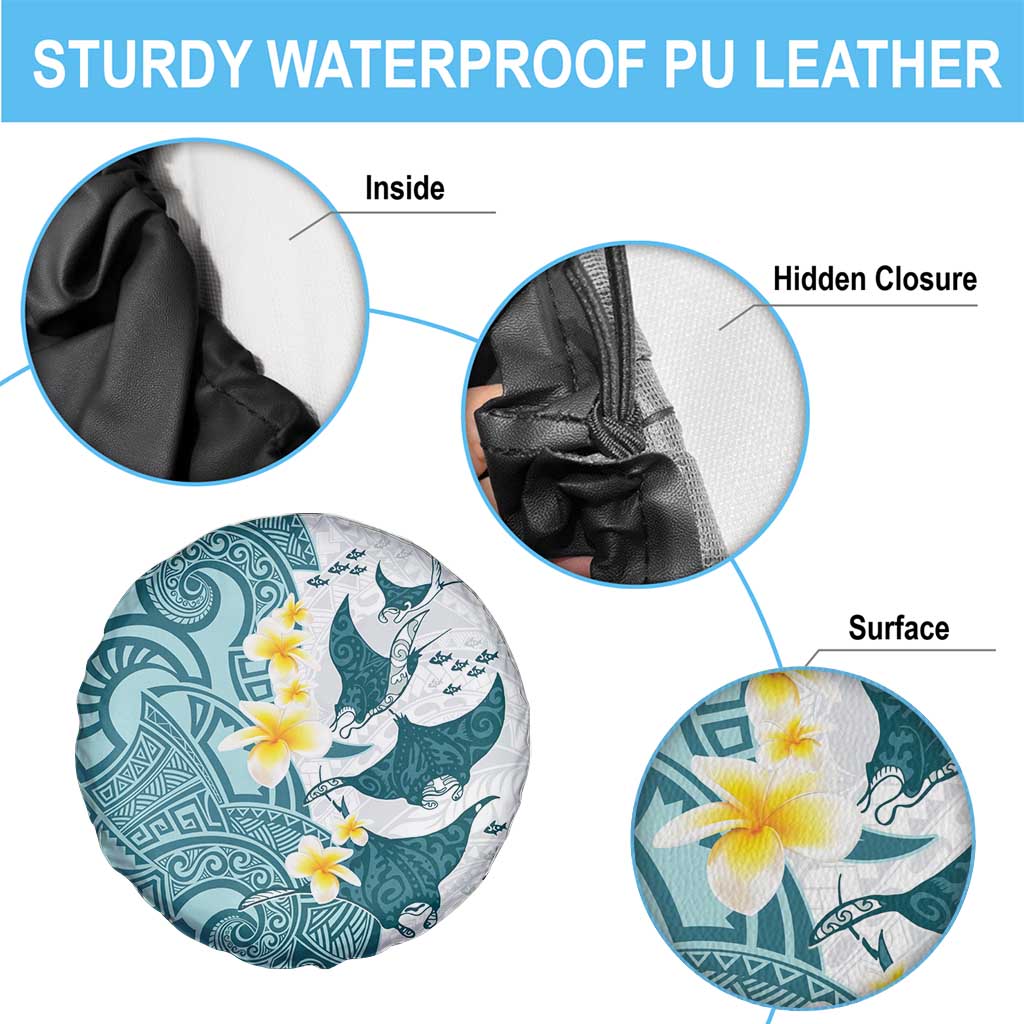 Maori Manta Ray Plumeria Teal Spare Tire Cover LT01 - Polynesian Pride