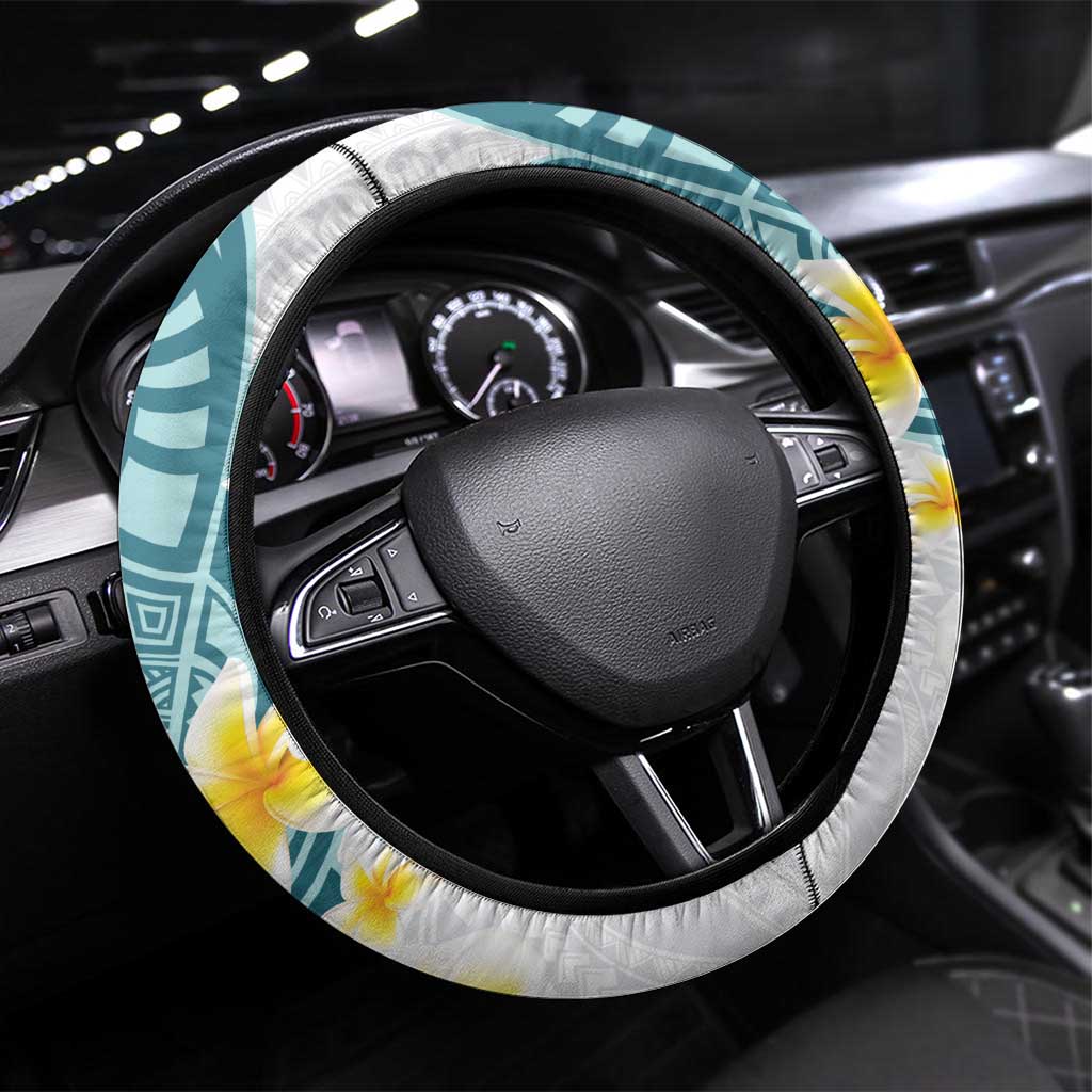 Maori Manta Ray Plumeria Teal Steering Wheel Cover