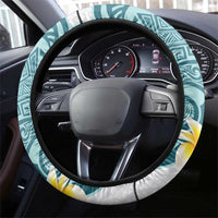 Maori Manta Ray Plumeria Teal Steering Wheel Cover LT01 - Polynesian Pride