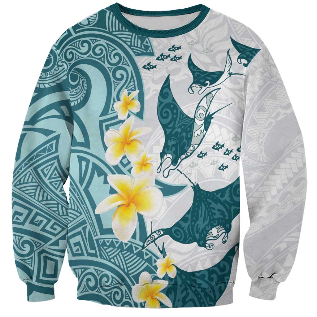 Maori Manta Ray Plumeria Teal Sweatshirt LT01 Unisex Teal - Polynesian Pride