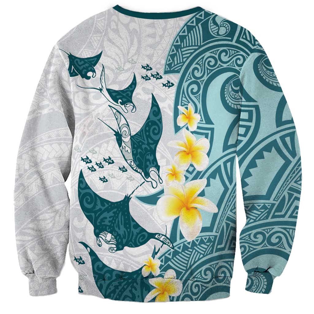 Maori Manta Ray Plumeria Teal Sweatshirt LT01 - Polynesian Pride