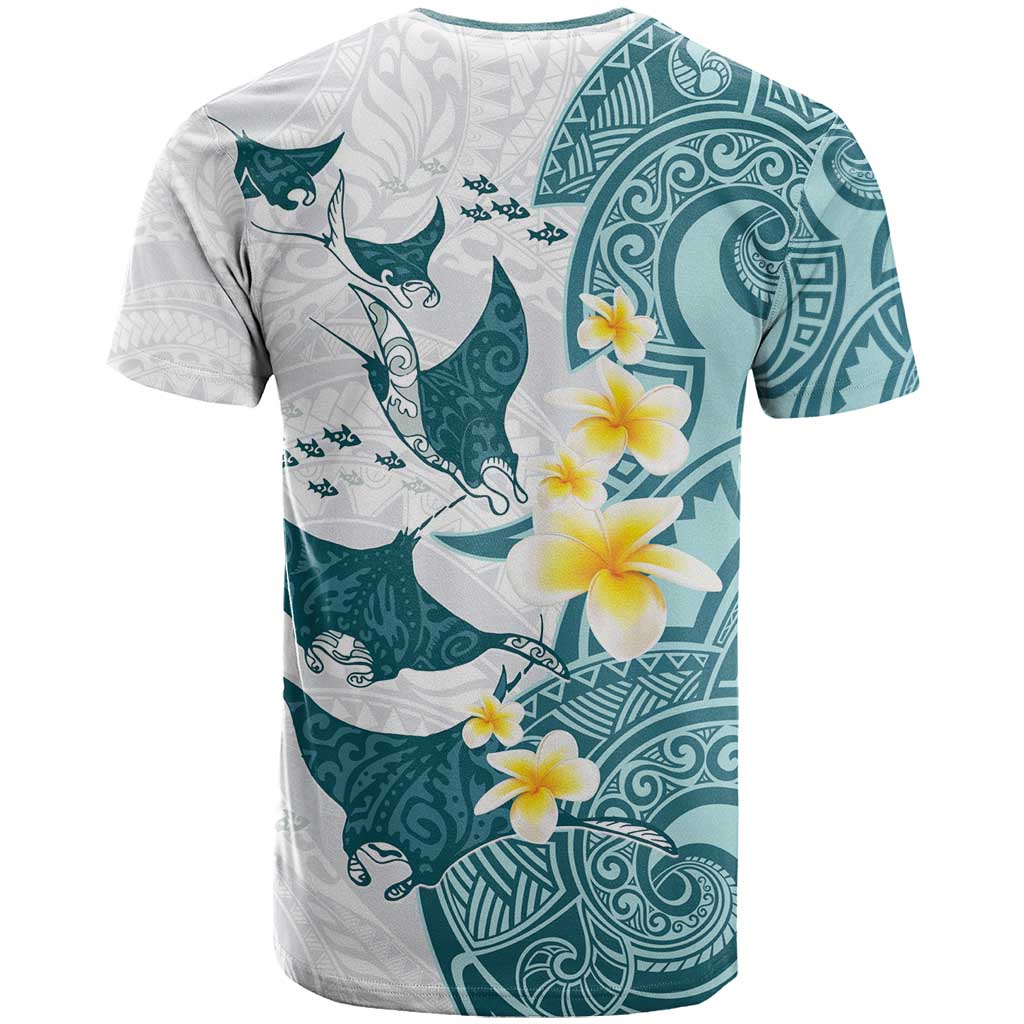 Maori Manta Ray Plumeria Teal T Shirt LT01 - Polynesian Pride