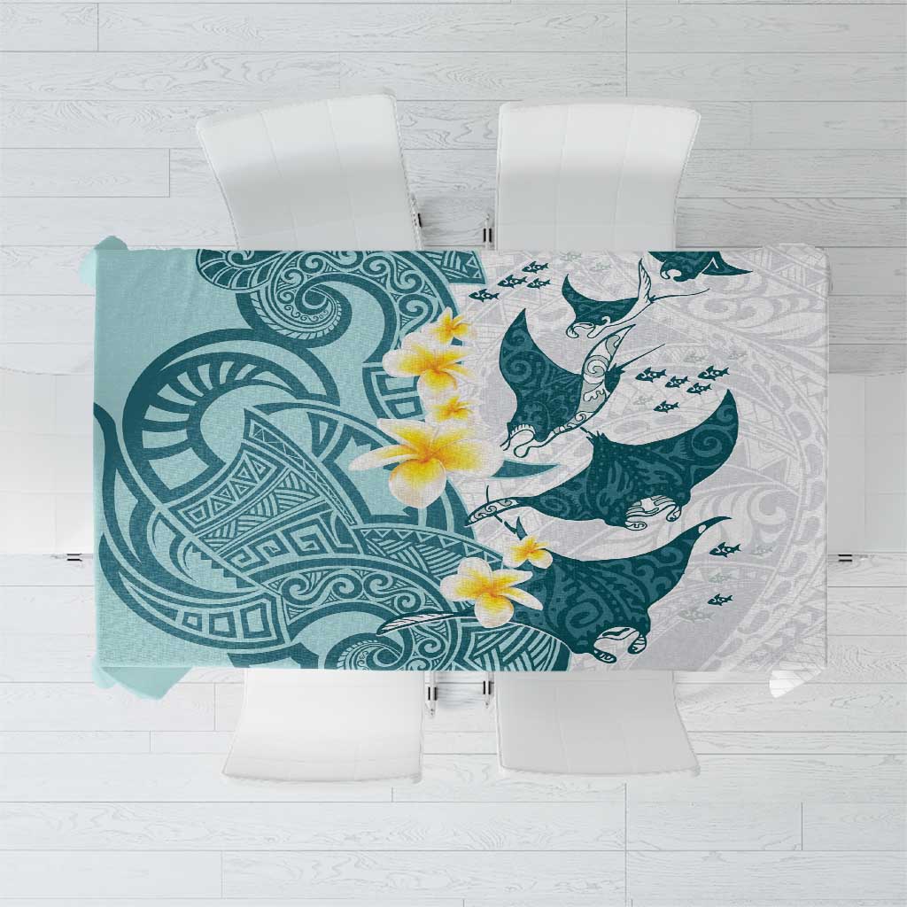 Maori Manta Ray Plumeria Teal Tablecloth LT01 Teal - Polynesian Pride