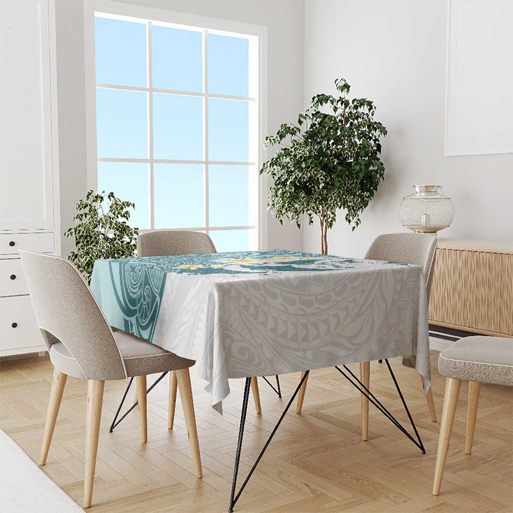Maori Manta Ray Plumeria Teal Tablecloth LT01 - Polynesian Pride