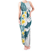 Maori Manta Ray Plumeria Teal Tank Maxi Dress LT01 Women Teal - Polynesian Pride