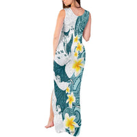 Maori Manta Ray Plumeria Teal Tank Maxi Dress LT01 - Polynesian Pride