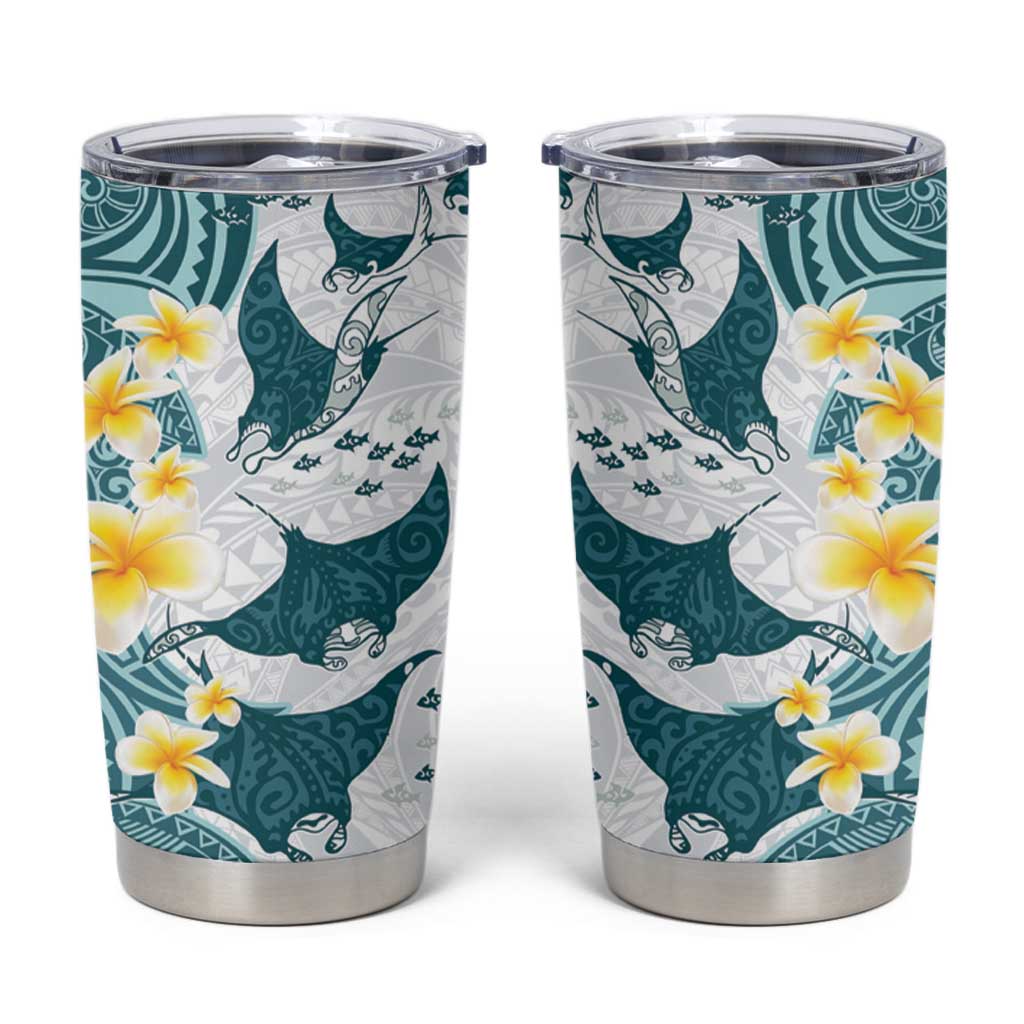 Maori Manta Ray Plumeria Teal Tumbler Cup LT01 Teal - Polynesian Pride