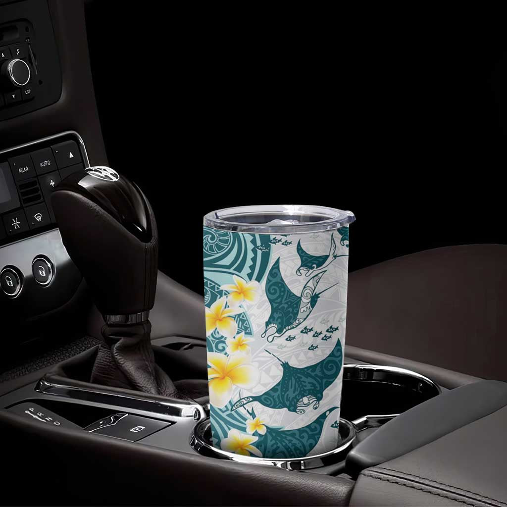 Maori Manta Ray Plumeria Teal Tumbler Cup LT01 - Polynesian Pride