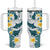 Maori Manta Ray Plumeria Teal Tumbler With Handle