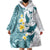 Maori Manta Ray Plumeria Teal Wearable Blanket Hoodie