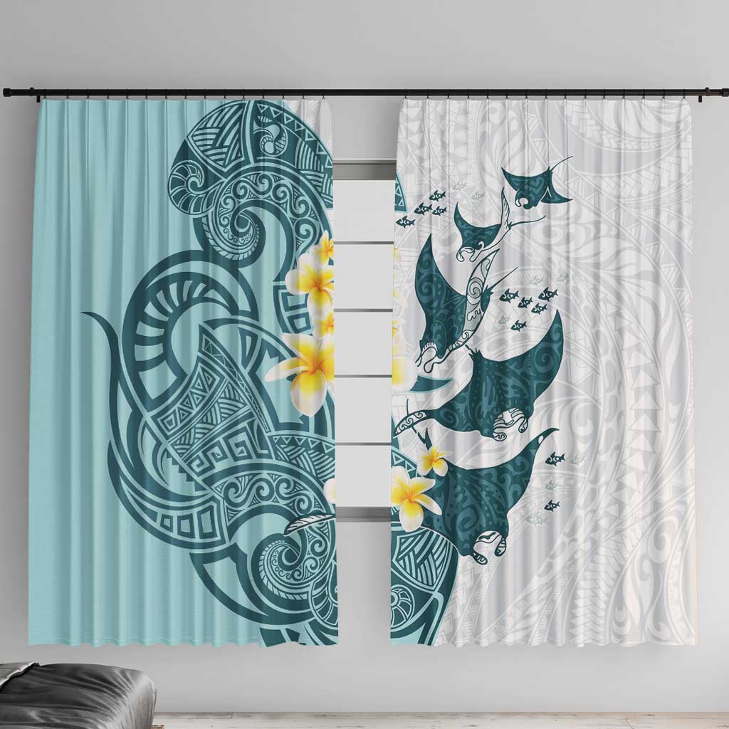 Maori Manta Ray Plumeria Teal Window Curtain LT01 With Hooks Teal - Polynesian Pride