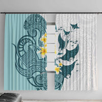 Maori Manta Ray Plumeria Teal Window Curtain LT01 With Hooks Teal - Polynesian Pride