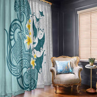 Maori Manta Ray Plumeria Teal Window Curtain LT01 - Polynesian Pride
