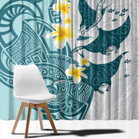 Maori Manta Ray Plumeria Teal Window Curtain LT01 - Polynesian Pride