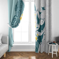 Maori Manta Ray Plumeria Teal Window Curtain LT01 - Polynesian Pride