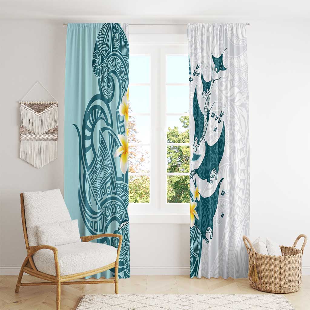 Maori Manta Ray Plumeria Teal Window Curtain LT01 - Polynesian Pride