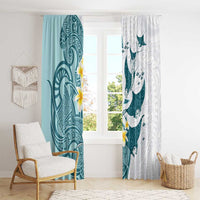 Maori Manta Ray Plumeria Teal Window Curtain LT01 - Polynesian Pride
