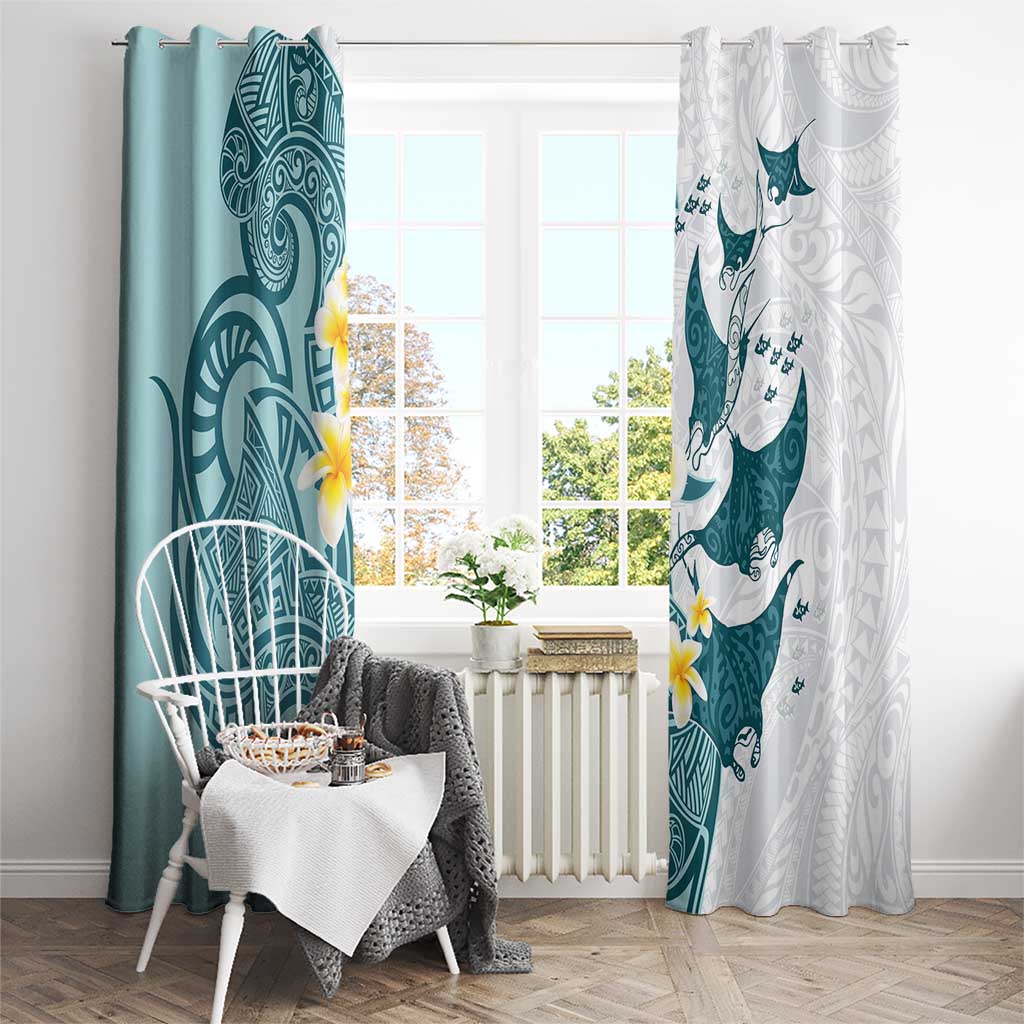 Maori Manta Ray Plumeria Teal Window Curtain LT01 - Polynesian Pride