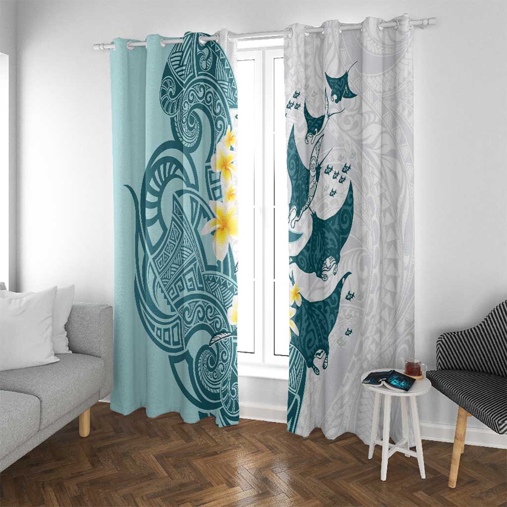 Maori Manta Ray Plumeria Teal Window Curtain LT01 With Grommets Teal - Polynesian Pride