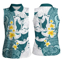 Maori Manta Ray Plumeria Teal Women Sleeveless Polo Shirt