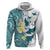 Maori Manta Ray Plumeria Teal Zip Hoodie