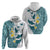 Maori Manta Ray Plumeria Teal Zip Hoodie