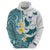 Maori Manta Ray Plumeria Teal Zip Hoodie