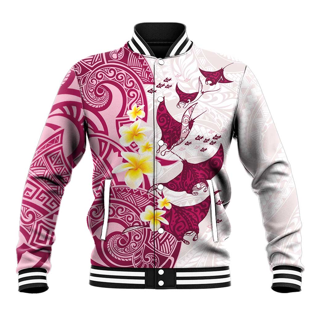 Maori Manta Ray Plumeria Royal Pink Baseball Jacket LT01 Unisex Pink - Polynesian Pride