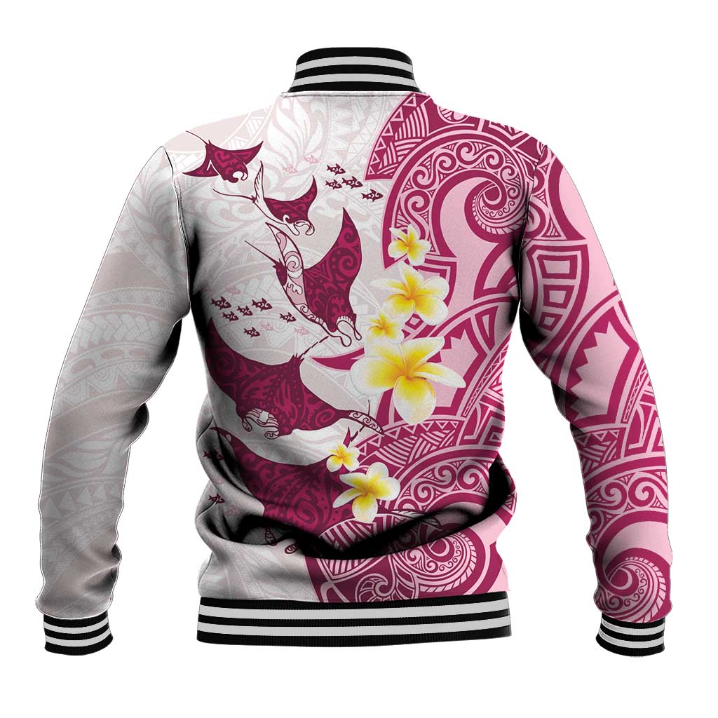 Maori Manta Ray Plumeria Royal Pink Baseball Jacket LT01 - Polynesian Pride