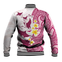 Maori Manta Ray Plumeria Royal Pink Baseball Jacket LT01 - Polynesian Pride