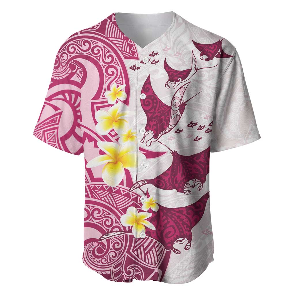 Maori Manta Ray Plumeria Royal Pink Baseball Jersey