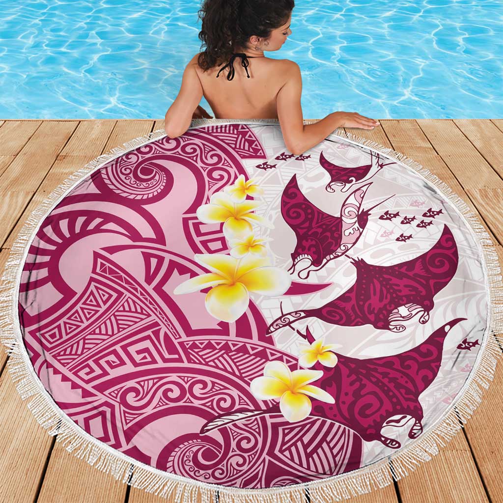 Maori Manta Ray Plumeria Royal Pink Beach Blanket LT01 - Polynesian Pride