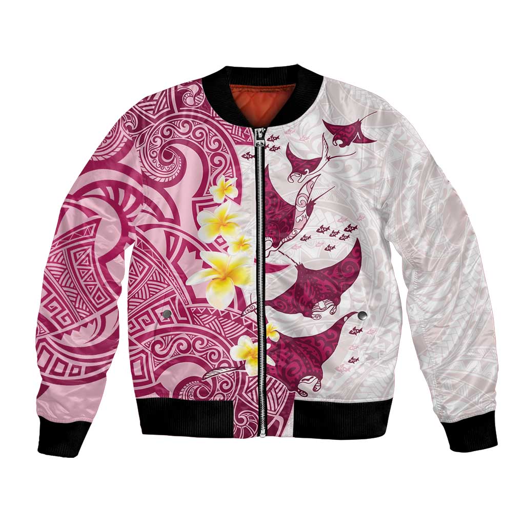 Maori Manta Ray Plumeria Royal Pink Bomber Jacket