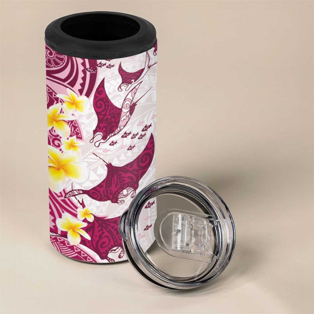 Maori Manta Ray Plumeria Royal Pink 4 in 1 Can Cooler Tumbler