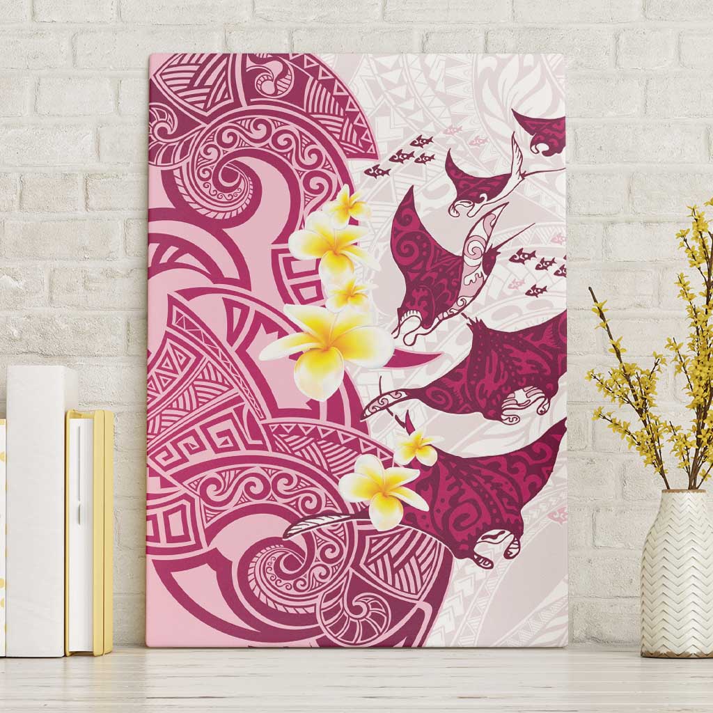 Maori Manta Ray Plumeria Royal Pink Canvas Wall Art LT01 Without Frame Pink - Polynesian Pride
