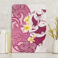 Maori Manta Ray Plumeria Royal Pink Canvas Wall Art LT01 Without Frame Pink - Polynesian Pride