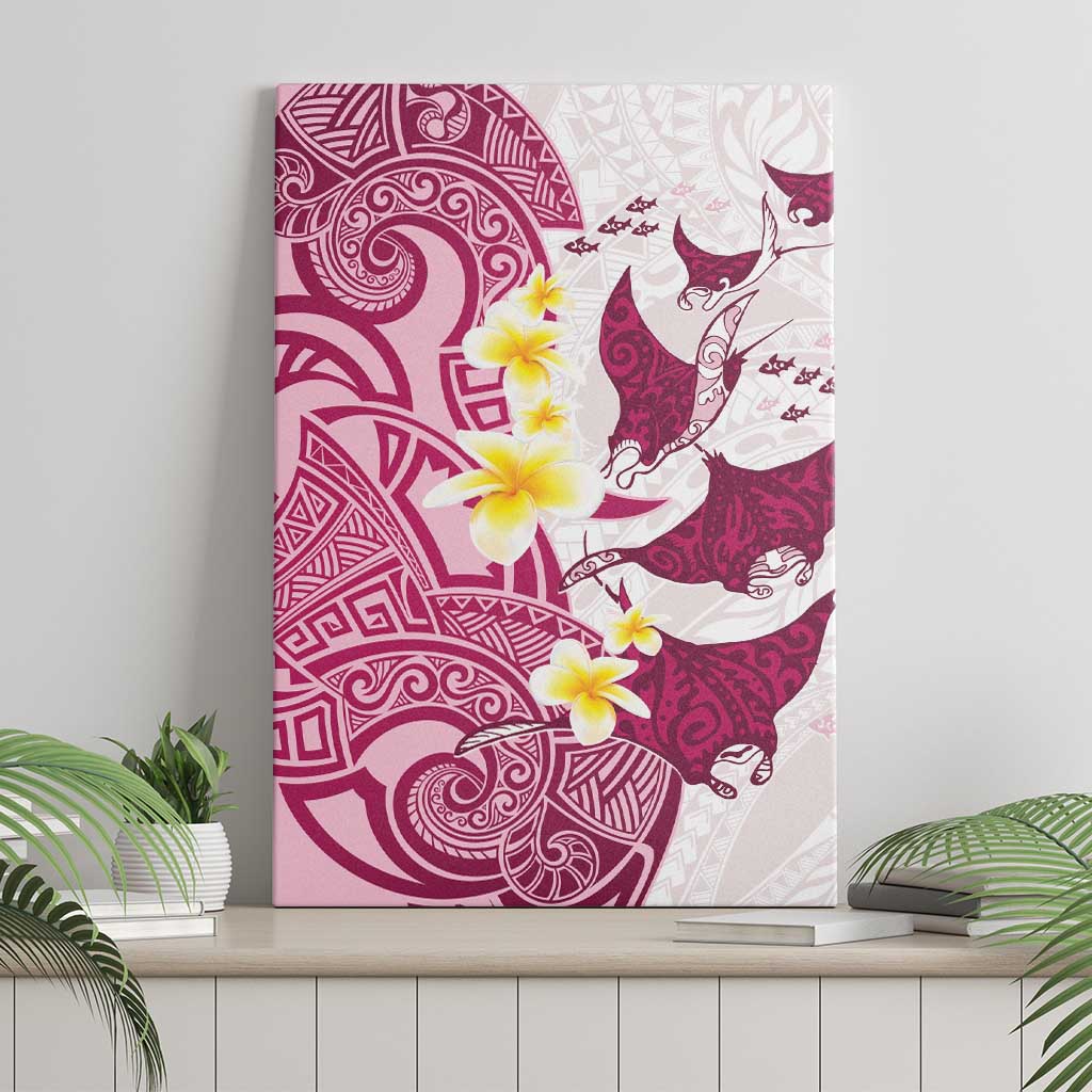 Maori Manta Ray Plumeria Royal Pink Canvas Wall Art LT01 - Polynesian Pride