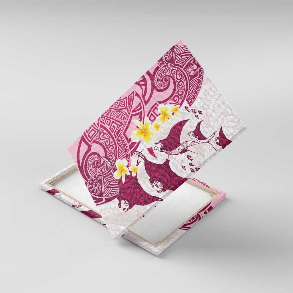 Maori Manta Ray Plumeria Royal Pink Canvas Wall Art LT01 With Frame Pink - Polynesian Pride