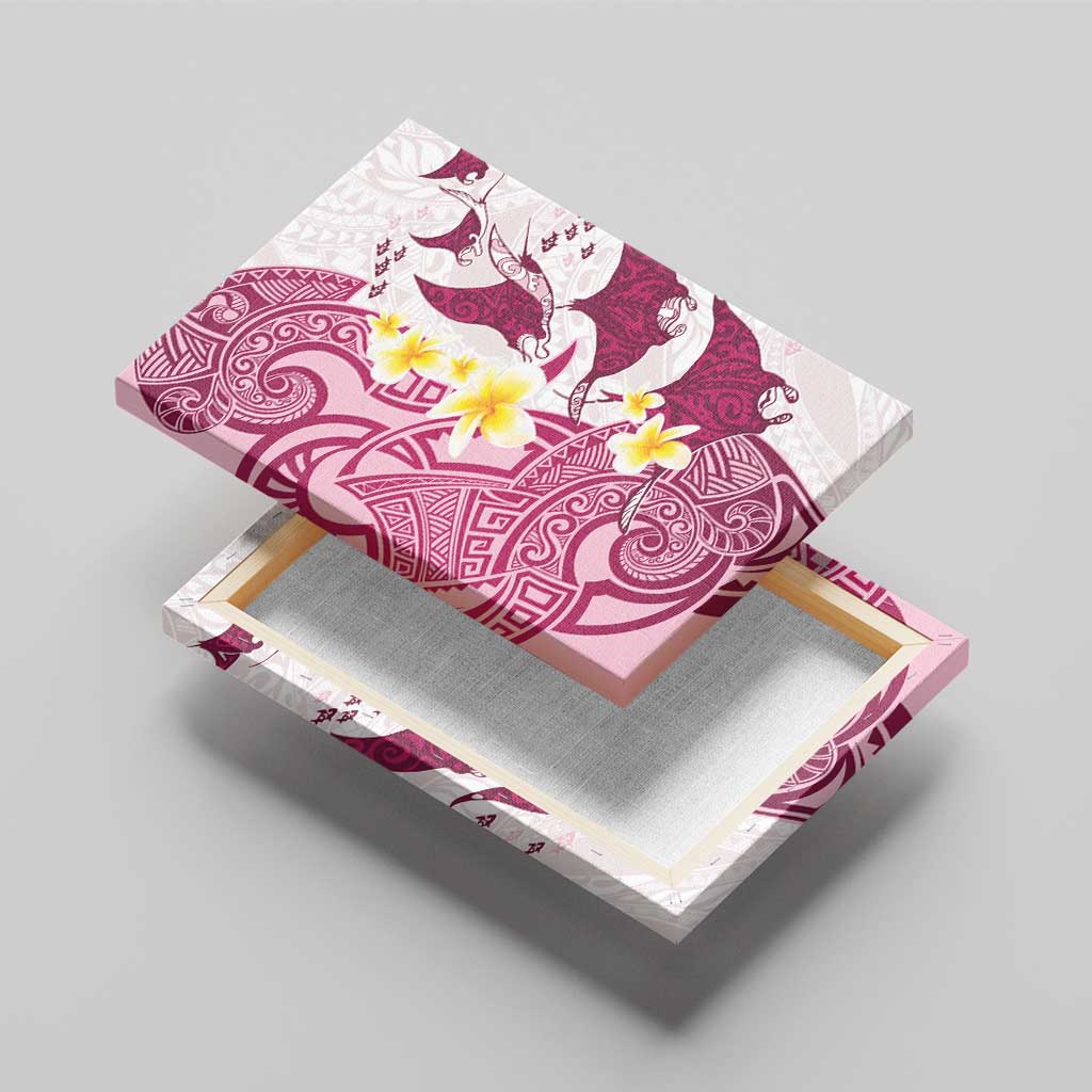 Maori Manta Ray Plumeria Royal Pink Canvas Wall Art LT01 - Polynesian Pride