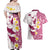 Maori Manta Ray Plumeria Royal Pink Couples Matching Off Shoulder Maxi Dress and Hawaiian Shirt