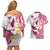 Maori Manta Ray Plumeria Royal Pink Couples Matching Off Shoulder Short Dress and Hawaiian Shirt