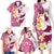 Maori Manta Ray Plumeria Royal Pink Family Matching Long Sleeve Bodycon Dress and Hawaiian Shirt