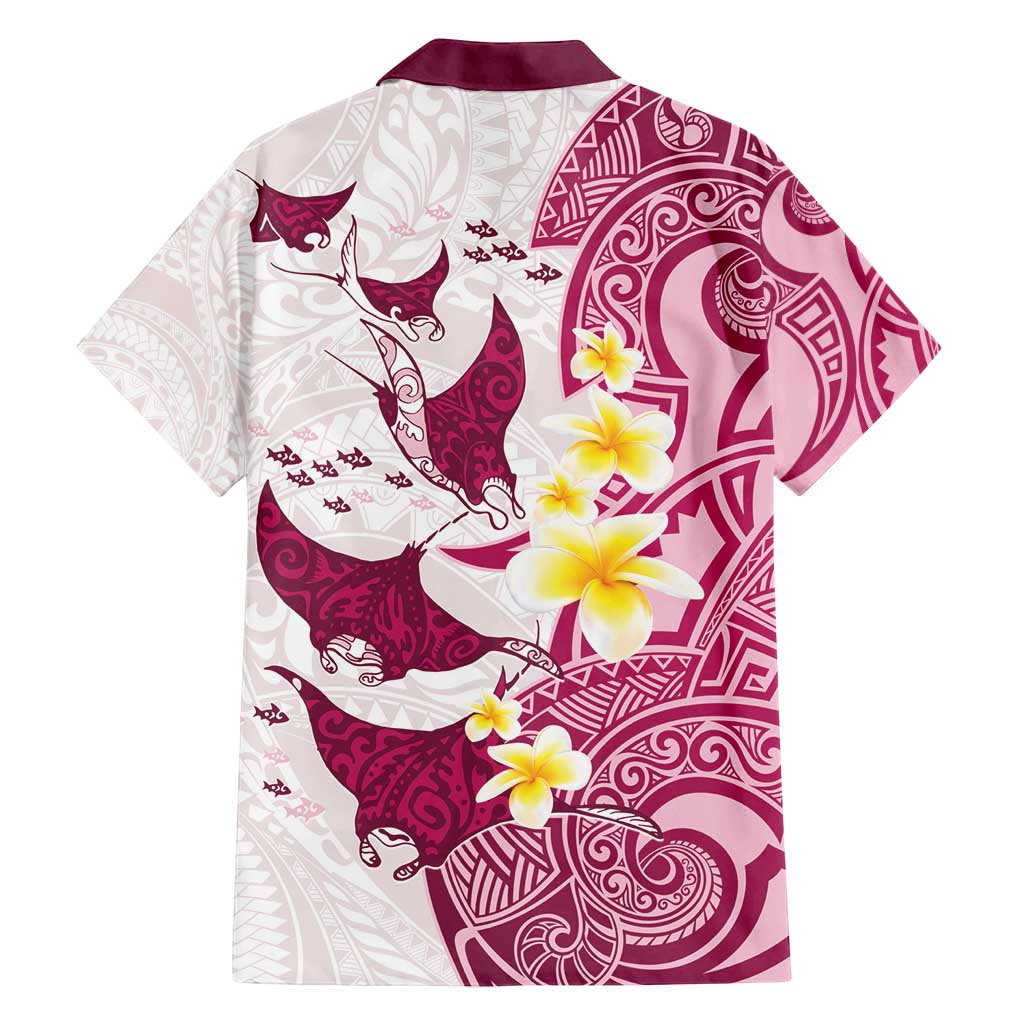 Maori Manta Ray Plumeria Royal Pink Family Matching Long Sleeve Bodycon Dress and Hawaiian Shirt