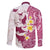 Maori Manta Ray Plumeria Royal Pink Family Matching Long Sleeve Bodycon Dress and Hawaiian Shirt