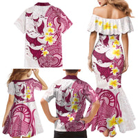 Maori Manta Ray Plumeria Royal Pink Family Matching Mermaid Dress and Hawaiian Shirt