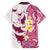 Maori Manta Ray Plumeria Royal Pink Family Matching Off The Shoulder Long Sleeve Dress and Hawaiian Shirt