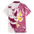 Maori Manta Ray Plumeria Royal Pink Family Matching Off Shoulder Short Dress and Hawaiian Shirt